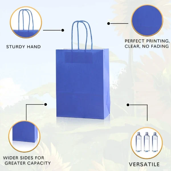 5/24Pcs Kraft Paper Bags Black Blue 16x22x8cm Reusable Gift Bag with Handle for Birthday Party Favor Wedding Christmas Shopping 5