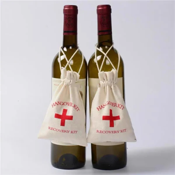 10Pcs/Lot 10x15cm Personalized Red Cross Hangover Kit Bags Cotton Linen Bags Drawstring Gift Pouches For Wedding Party Bag 2