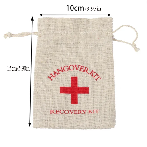 10Pcs/Lot 10x15cm Personalized Red Cross Hangover Kit Bags Cotton Linen Bags Drawstring Gift Pouches For Wedding Party Bag 3