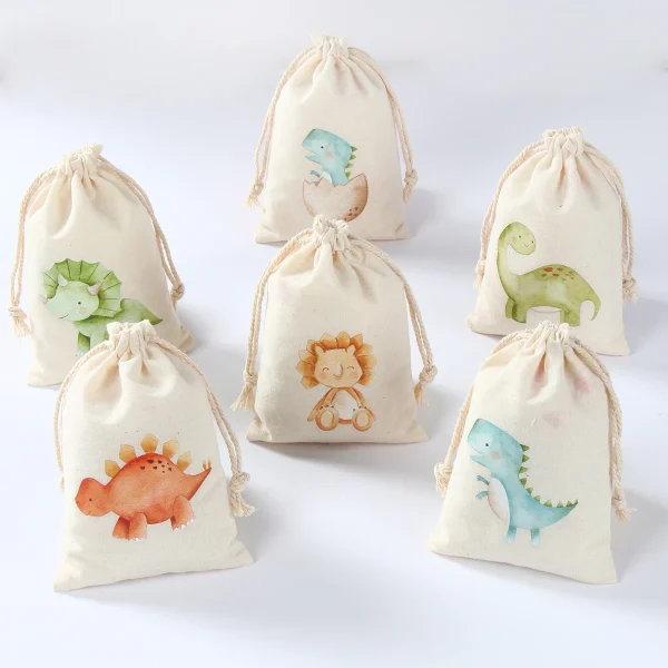 Dinosaur Candy Bags Dino Birthday Party Supplies Gift Bags Jewelry Hessian Sack Pouches Packing Bags Boys Birthday Party Decors 2