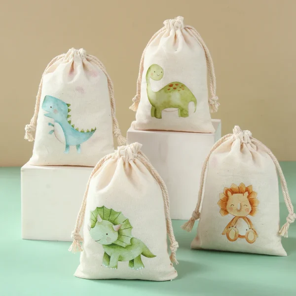 Dinosaur Candy Bags Dino Birthday Party Supplies Gift Bags Jewelry Hessian Sack Pouches Packing Bags Boys Birthday Party Decors 3