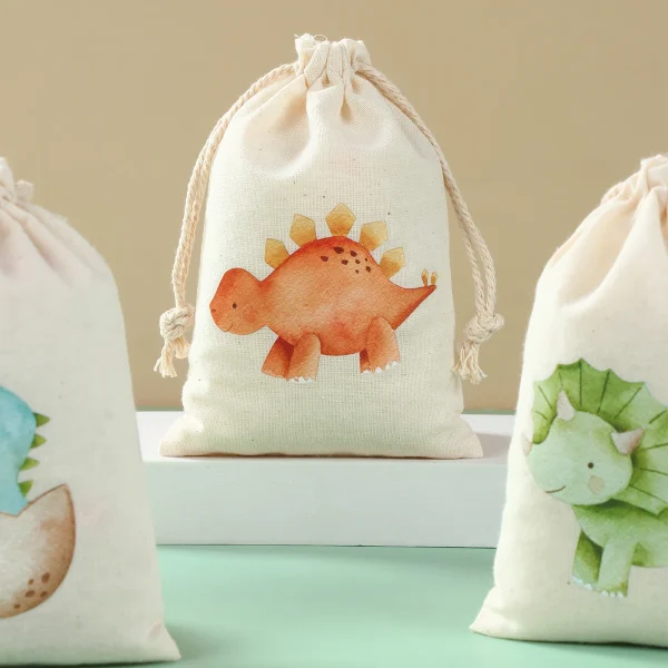Dinosaur Candy Bags Dino Birthday Party Supplies Gift Bags Jewelry Hessian Sack Pouches Packing Bags Boys Birthday Party Decors 4