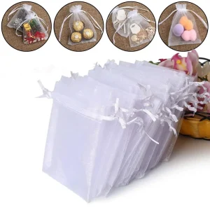 25/50PCS Drawable Party Supply Christmas Favor Jewelry Packing White Pouches Drawstring Pocket Organza Gauze Sachet Gift Bags 1