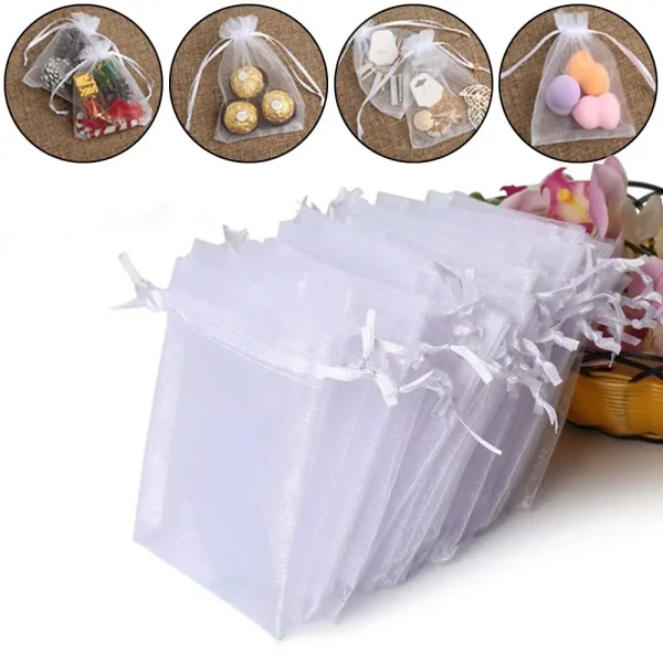 25/50PCS Drawable Party Supply Christmas Favor Jewelry Packing White Pouches Drawstring Pocket Organza Gauze Sachet Gift Bags 1