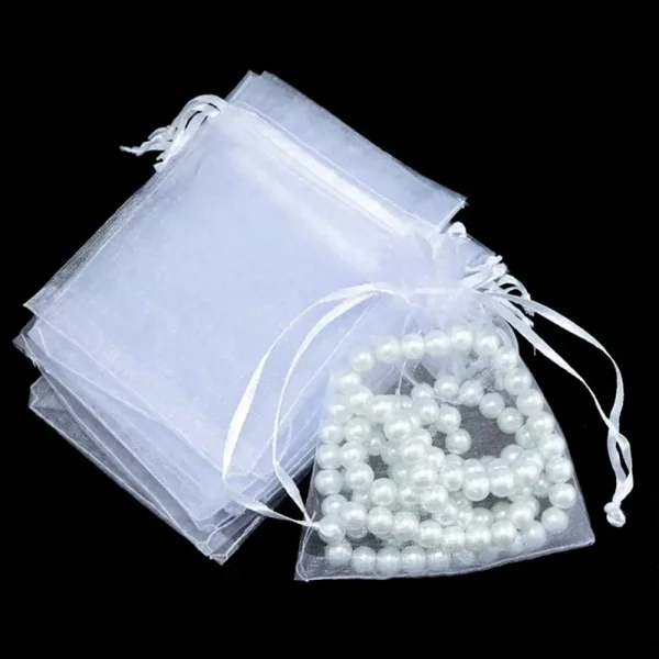25/50PCS Drawable Party Supply Christmas Favor Jewelry Packing White Pouches Drawstring Pocket Organza Gauze Sachet Gift Bags 4