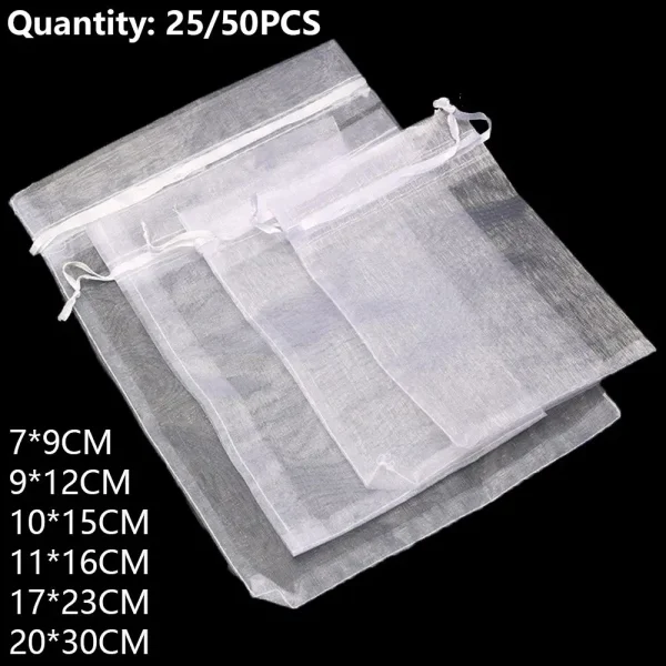 25/50PCS Drawable Party Supply Christmas Favor Jewelry Packing White Pouches Drawstring Pocket Organza Gauze Sachet Gift Bags 6
