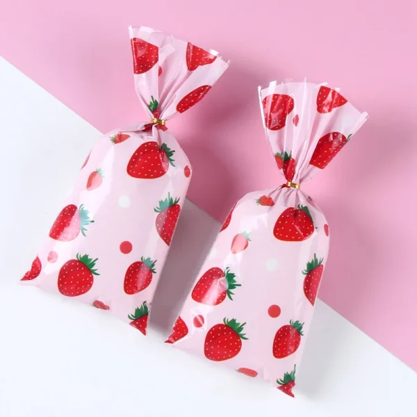 25/50/100pcs Cookies Candy Bag Birthday Party Decor Cute Fruit Strawberry Homemade Baking Biscuit Wedding Party Supplies 1