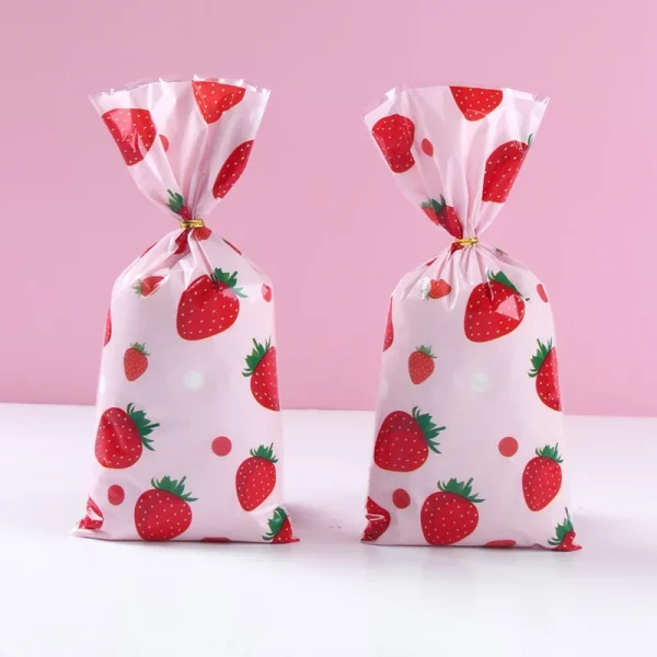 25/50/100pcs Cookies Candy Bag Birthday Party Decor Cute Fruit Strawberry Homemade Baking Biscuit Wedding Party Supplies 2