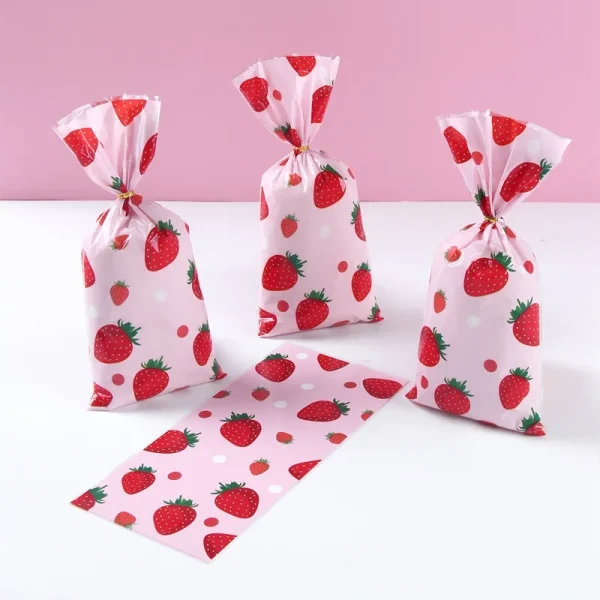 25/50/100pcs Cookies Candy Bag Birthday Party Decor Cute Fruit Strawberry Homemade Baking Biscuit Wedding Party Supplies 3