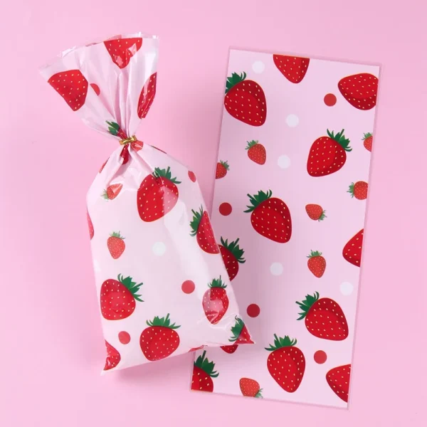 25/50/100pcs Cookies Candy Bag Birthday Party Decor Cute Fruit Strawberry Homemade Baking Biscuit Wedding Party Supplies 5