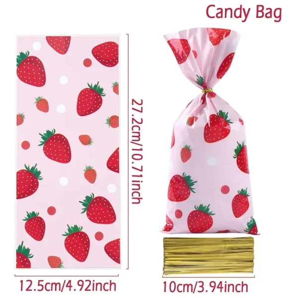 25/50/100pcs Cookies Candy Bag Birthday Party Decor Cute Fruit Strawberry Homemade Baking Biscuit Wedding Party Supplies 6