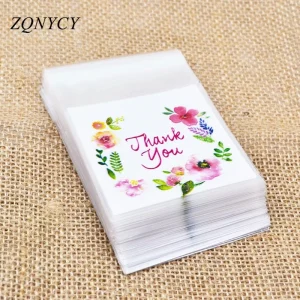 100Pcs Plastic Bags Thank you Cookie&Candy Bag Self-Adhesive For Wedding Birthday Party Gift Bag Biscuit Baking Packaging Bag 1