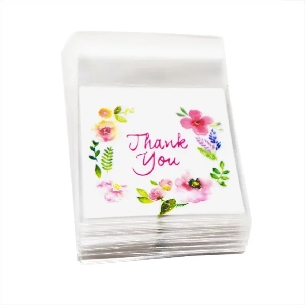 100Pcs Plastic Bags Thank you Cookie&Candy Bag Self-Adhesive For Wedding Birthday Party Gift Bag Biscuit Baking Packaging Bag 2