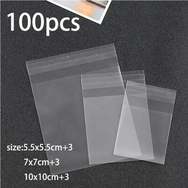 100pcs Small Size Cute Transparent Candy Cookie Bags Wedding Birthday Party Craft Self-adhesive Plastic Biscuit Packaging Bag 1