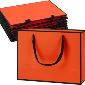 10Pcs Cardboard Paper Shopping Handbag Gift Packing Bags Portable Orange Wrapping Tote With Handles Sundries Storage Pouch 1