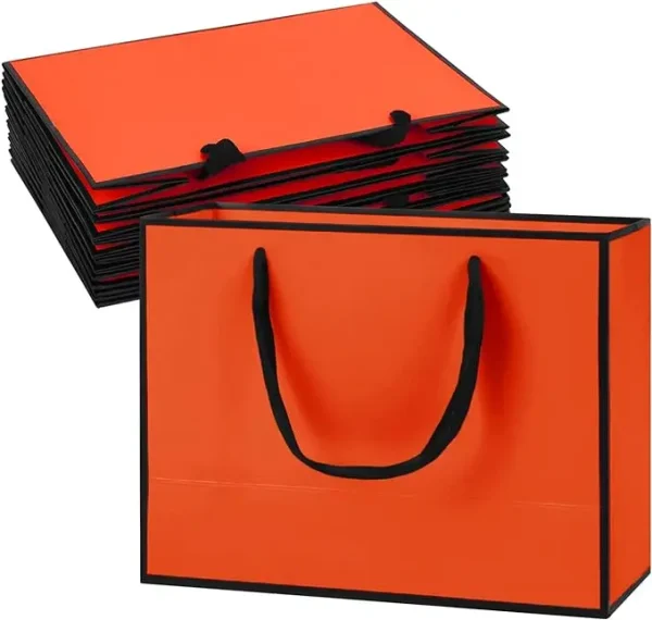 10Pcs Cardboard Paper Shopping Handbag Gift Packing Bags Portable Orange Wrapping Tote With Handles Sundries Storage Pouch 1