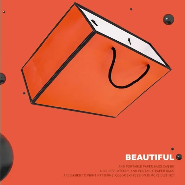 10Pcs Cardboard Paper Shopping Handbag Gift Packing Bags Portable Orange Wrapping Tote With Handles Sundries Storage Pouch 3