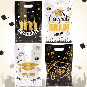 10/20/50pcs Black White Graduation Plastic Gift Bags Congrats GRAD Candy Bags for Biscuit Packing Class of 2025 Party Favor Bag 1