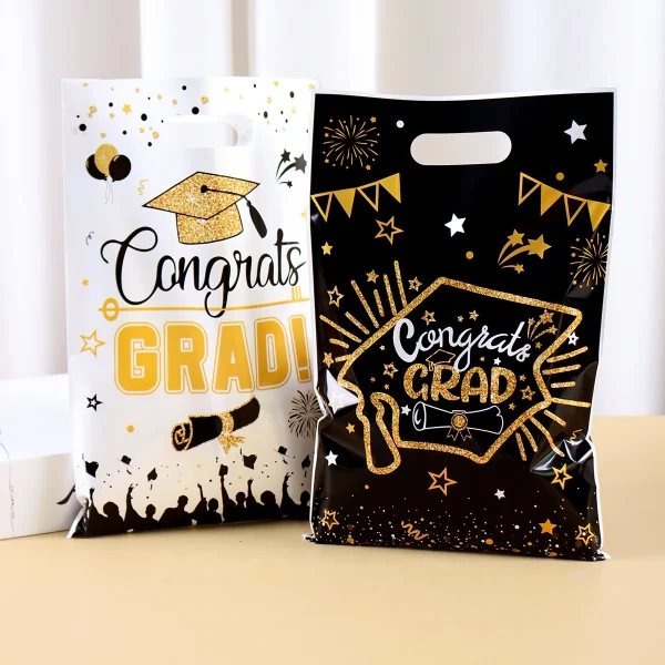 10/20/50pcs Black White Graduation Plastic Gift Bags Congrats GRAD Candy Bags for Biscuit Packing Class of 2025 Party Favor Bag 3