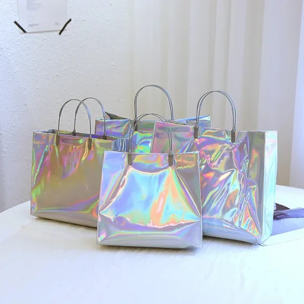 5PCS Multi Color Handheld Gift Bag Waterproof Thickened Laser Gift Bag Suitable for Shopping Mall Birthday Parties Wedding 6