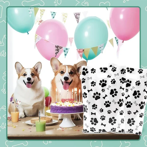 10/20/50pcs Dog Paw Black White Gift Bags with Handle - Plastic Animal Theme Party Decoration Candy Goodie Bags for Pet Treats 6