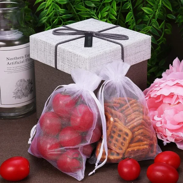 100Pcs White Organza Bags Jewelry Drawstring Pouches Wedding Party Christmas Candy Bags Jewelry Packing 2