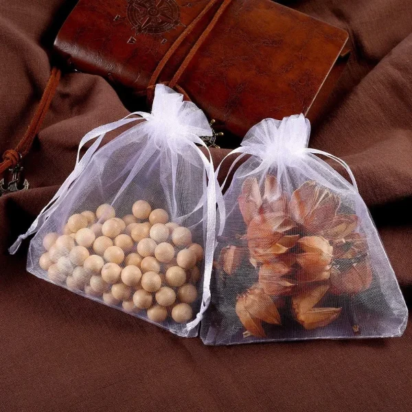100Pcs White Organza Bags Jewelry Drawstring Pouches Wedding Party Christmas Candy Bags Jewelry Packing 4