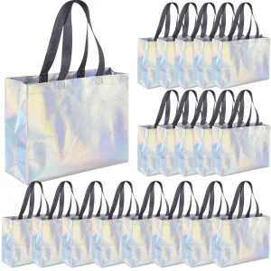 10Pcs Laser Silver Gift Bag with Handles Christmas Gift Packaging Birthday Wedding Favors for Guest Bachelorette Party Supplies 1