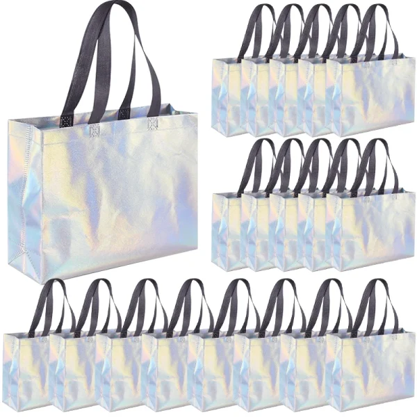 10Pcs Laser Silver Gift Bag with Handles Christmas Gift Packaging Birthday Wedding Favors for Guest Bachelorette Party Supplies 1