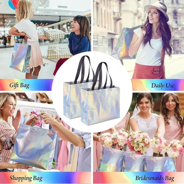 10Pcs Laser Silver Gift Bag with Handles Christmas Gift Packaging Birthday Wedding Favors for Guest Bachelorette Party Supplies 2
