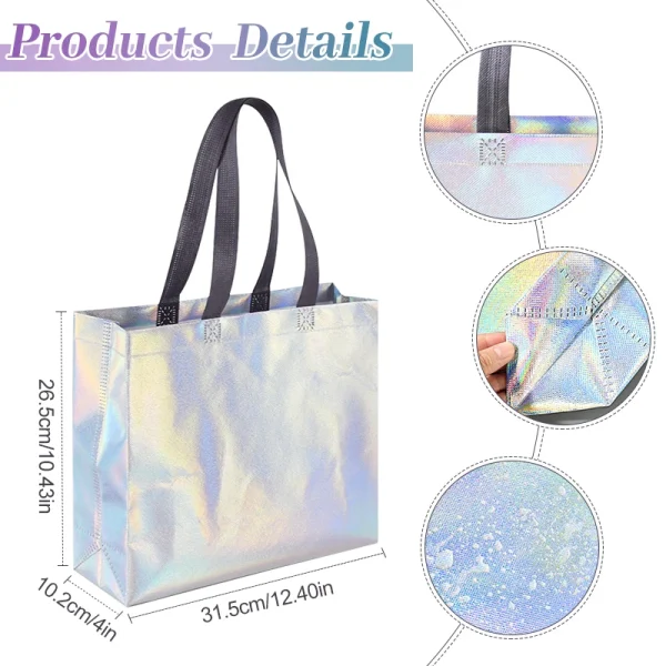 10Pcs Laser Silver Gift Bag with Handles Christmas Gift Packaging Birthday Wedding Favors for Guest Bachelorette Party Supplies 6