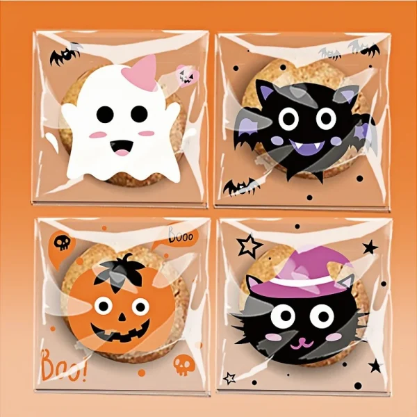 100PC Spooky Halloween Self-Seal Cookie, Nougat, & Snowflake Crisp Candy Bags - Perfect for Party Treats and Ghostly Gifts 1