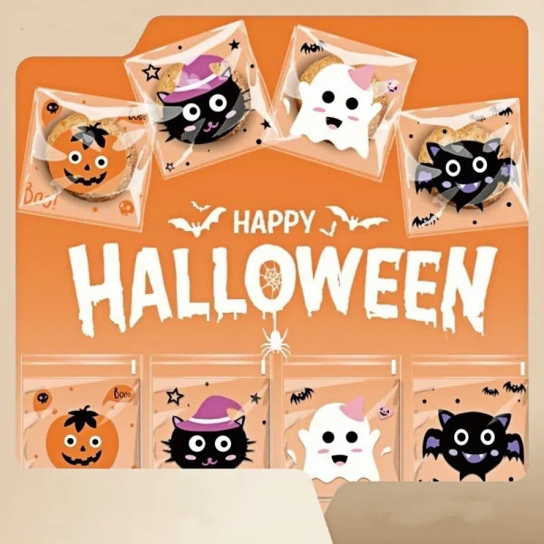 100PC Spooky Halloween Self-Seal Cookie, Nougat, & Snowflake Crisp Candy Bags - Perfect for Party Treats and Ghostly Gifts 2