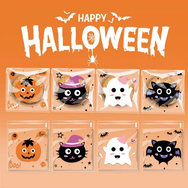 100PC Spooky Halloween Self-Seal Cookie, Nougat, & Snowflake Crisp Candy Bags - Perfect for Party Treats and Ghostly Gifts 3