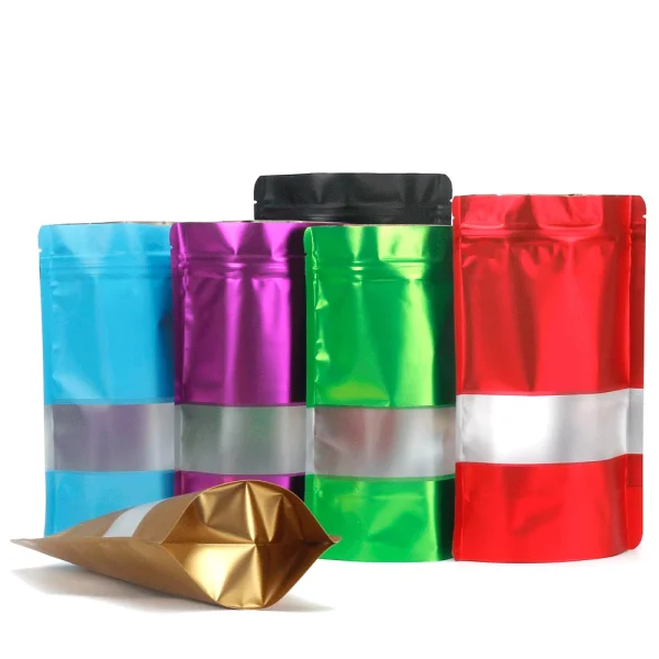 Stand Up Pouch Metallized Golden Red Green Blue Black Packaging Bag, resealable Standy ziplock Packing Bag For Small Business 2