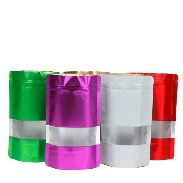 Stand Up Pouch Metallized Golden Red Green Blue Black Packaging Bag, resealable Standy ziplock Packing Bag For Small Business 3