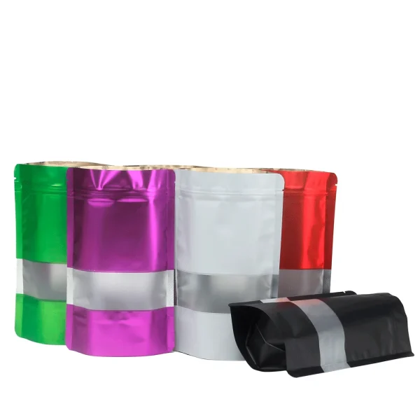 Stand Up Pouch Metallized Golden Red Green Blue Black Packaging Bag, resealable Standy ziplock Packing Bag For Small Business 4