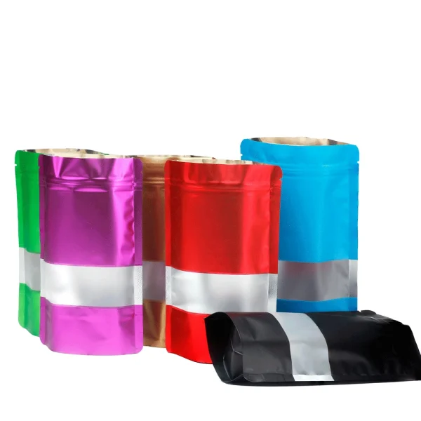 Stand Up Pouch Metallized Golden Red Green Blue Black Packaging Bag, resealable Standy ziplock Packing Bag For Small Business 6