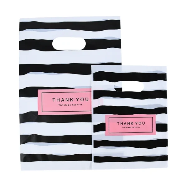 50Pcs/lot Black & White Striped Bags Packaging Gift Small Plastic Jewelry Thanks You Shopping Bags For Shop 1