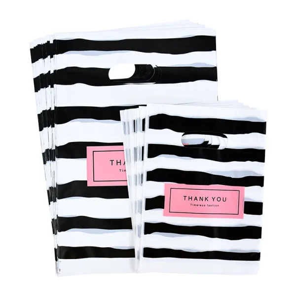 50Pcs/lot Black & White Striped Bags Packaging Gift Small Plastic Jewelry Thanks You Shopping Bags For Shop 2