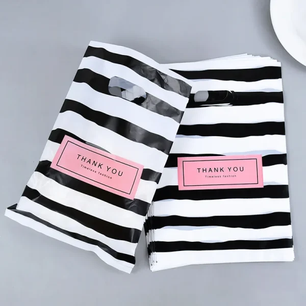50Pcs/lot Black & White Striped Bags Packaging Gift Small Plastic Jewelry Thanks You Shopping Bags For Shop 4
