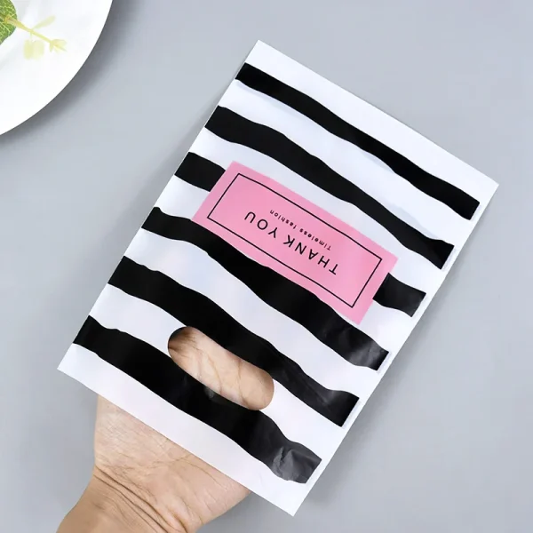 50Pcs/lot Black & White Striped Bags Packaging Gift Small Plastic Jewelry Thanks You Shopping Bags For Shop 5