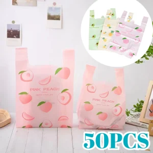 50PCS Colorful Plastic Bag Cute Fruit Pattern Handheld Gift Bag Clothing Kitchen Shopping Party Gift Packaging Reusable 1