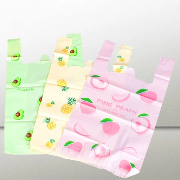 50PCS Colorful Plastic Bag Cute Fruit Pattern Handheld Gift Bag Clothing Kitchen Shopping Party Gift Packaging Reusable 5