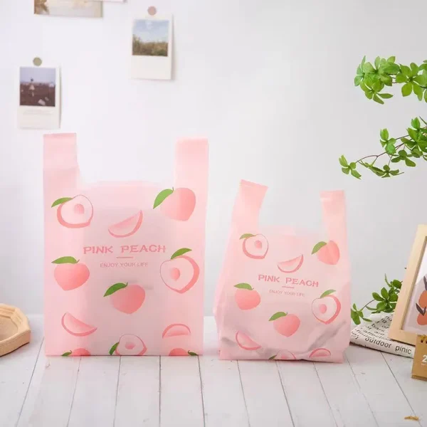 50PCS Colorful Plastic Bag Cute Fruit Pattern Handheld Gift Bag Clothing Kitchen Shopping Party Gift Packaging Reusable 6
