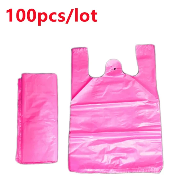 100pcs Plastic Bag Thicken with Handle Wedding Party Candy Gift Bag Supermarket Shopping Kitchen Storage Clean Garbage Bag 1