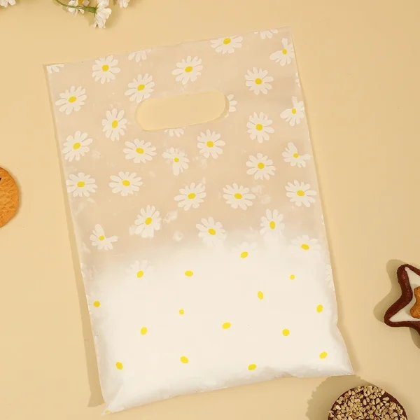 100Pcs/Pack Daisy Pattern Gift Bags With Plastic Handle, Plastic Gift Bags, Perfect for Mother's Day, Parties, Holidays 5