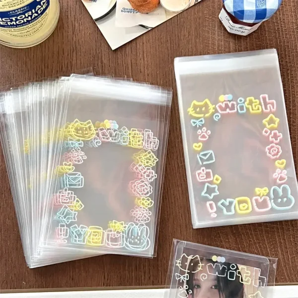 100/50/20Pcs Small Card Packaging Pouch Cute Plastic Transparent Gift Bag DIY Self Adhesive Candy Cookie Wedding Birthday Party 1