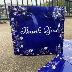10pcs Blue Flower Shopping Tote, Thank You Printed Gift Dress Shopping Mall Plastic Decorative Bags For Party Activities Shop 1