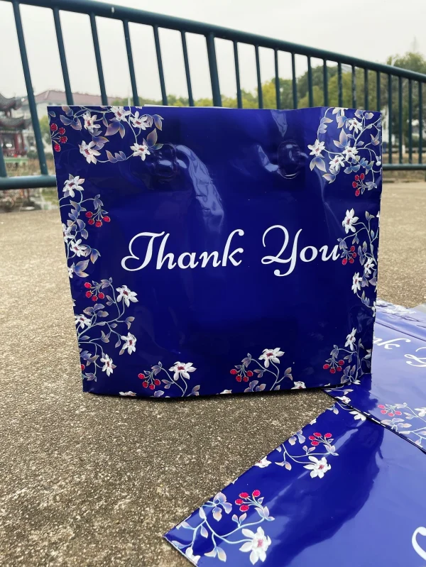 10pcs Blue Flower Shopping Tote, Thank You Printed Gift Dress Shopping Mall Plastic Decorative Bags For Party Activities Shop 1